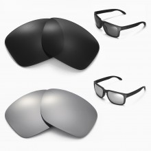 Walleva Two Pairs Polarized Lenses For Oakley Holbrook(OO9102 Series) Sunglasses - Titanium + Black 